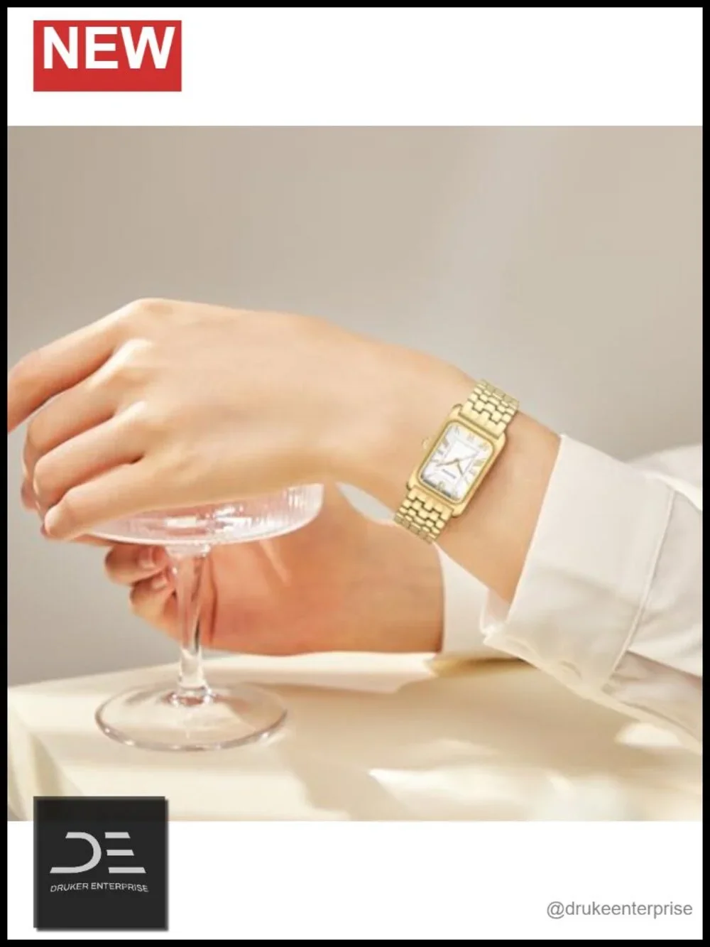 Vintage Rectangular Bracelet Watch with Roman Dial, Quartz Movement, Water